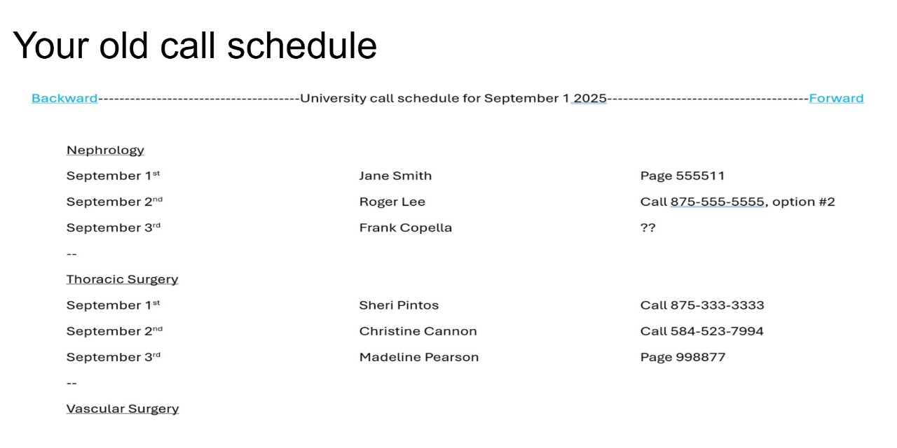 Your old call schedule