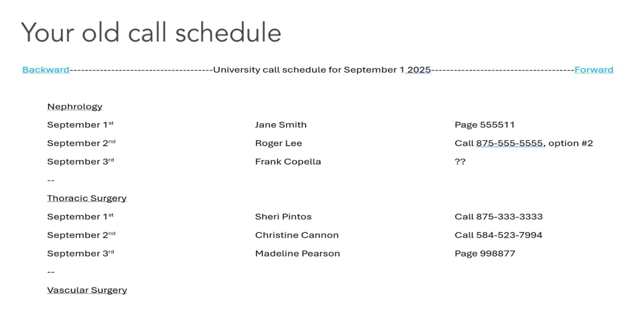 Your old call schedule